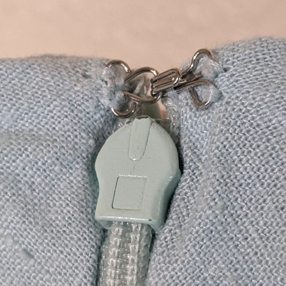 Vintage warm baby blue pencil skirt with purple flower embroidery on hem - Picture 5 of 10